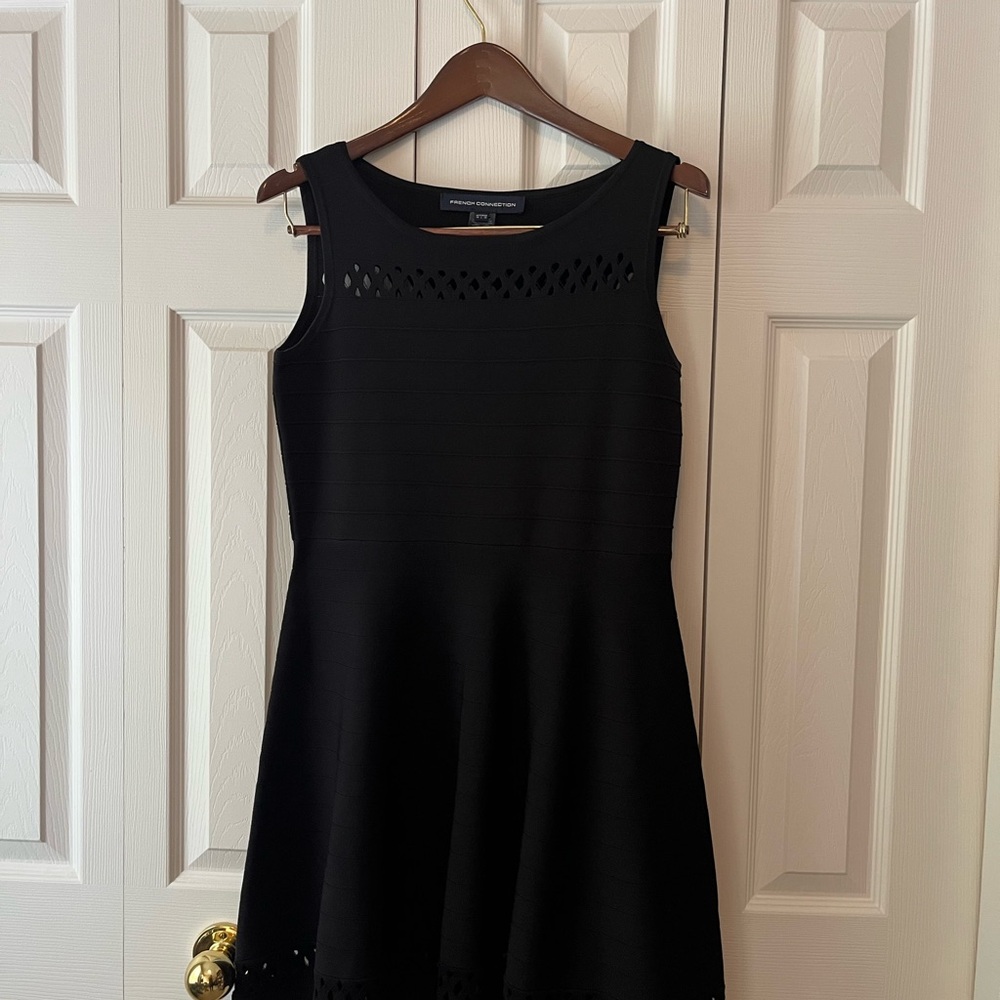 French Connection Black Sleeveless Mini Dress- Cutout detail, Bandage Style